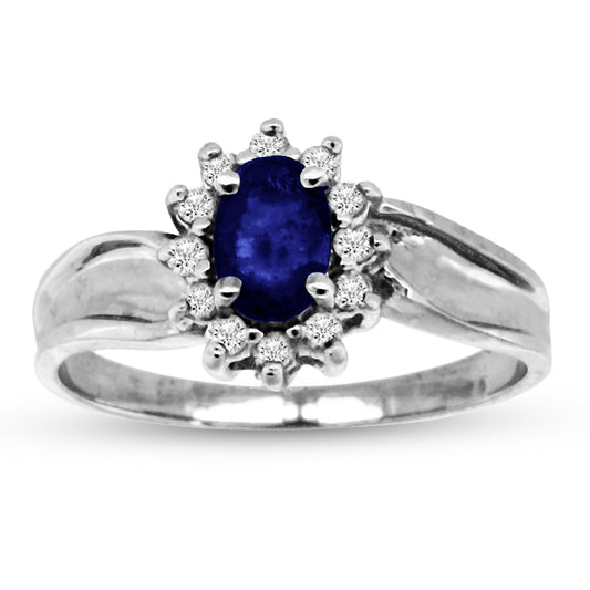 2/3ct Blue Sapphire & Diamond ring in 14k White Gold