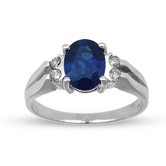 1 2/5ct Blue Sapphire & Diamond Ring in 14k White Gold
