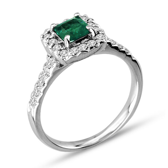 4/5ct Emerald & Diamond Ring in 14k White Gold