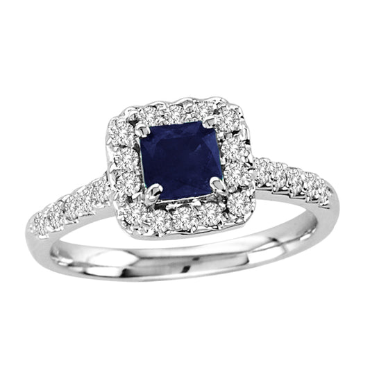 1.0ct Blue Sapphire & Diamond Ring in 14k White Gold