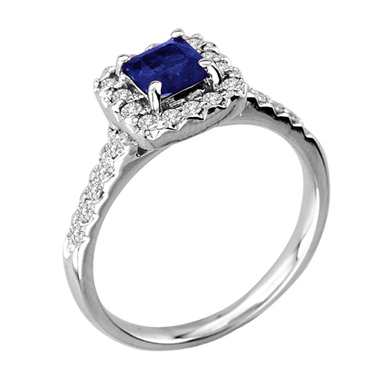 1.0ct Blue Sapphire & Diamond Ring in 14k White Gold