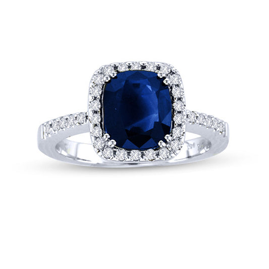 2 7/8ct Blue Sapphire & Diamond Ring in 14l White Gold