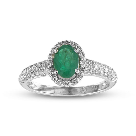 1 1/3ct Emerald & Diamond Ring in 14k White Gold