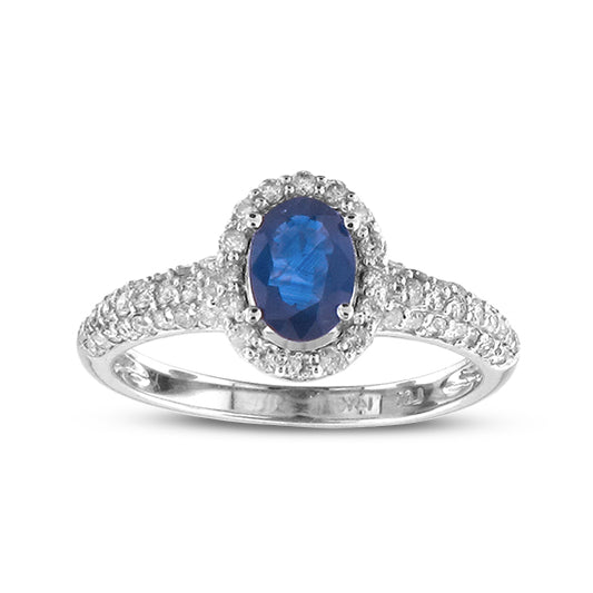 1 1/3ct Blue Sapphire & Diamond Ring 14k White Gold