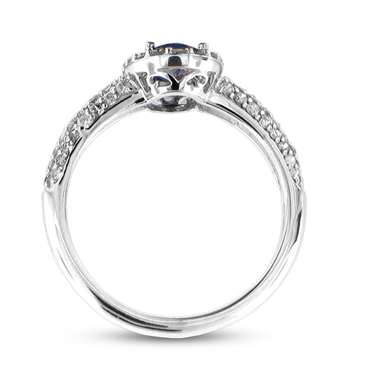 1 1/3ct Blue Sapphire & Diamond Ring 14k White Gold