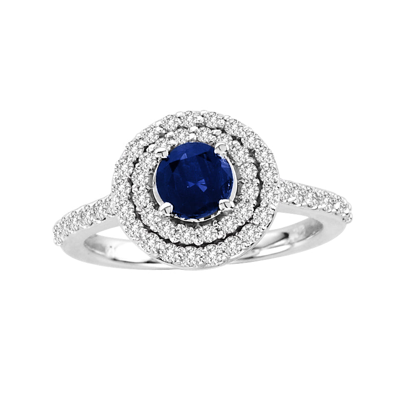 1 1/4ct Blue Sapphire & Diamond Halo Engagement Ring in 14k White Gold