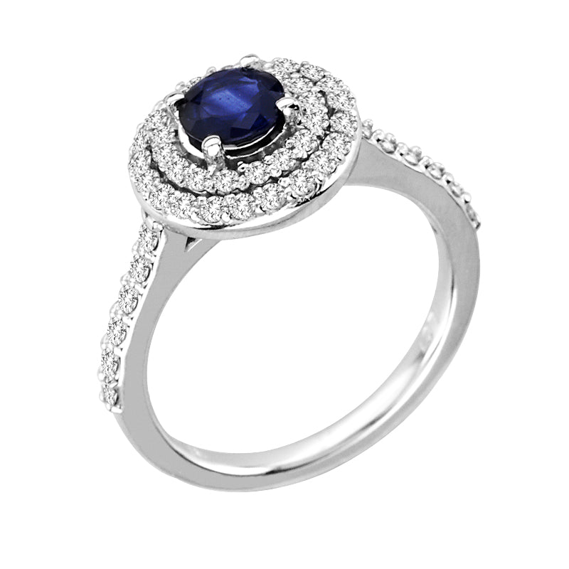 1 1/4ct Blue Sapphire & Diamond Halo Engagement Ring in 14k White Gold