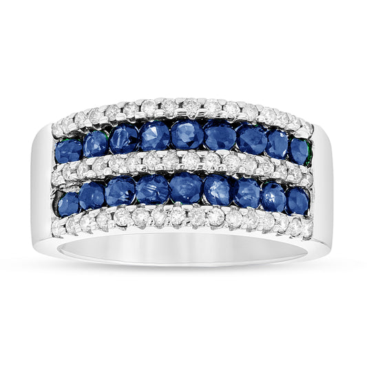 1 3/5ct Blue Sapphire & Diamond Ring in 14k White Gold