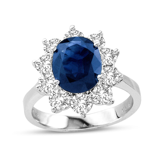 4 1/2ct Blue Sapphire & Diamond Ring in 14k White Gold