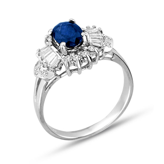 1 2/7ct Blue Sapphire & Diamond Ring in 14k White Gold