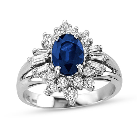 2 5/8ct Blue Sapphire & Diamond Ring in 14k White Gold
