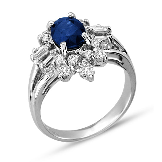 2 5/8ct Blue Sapphire & Diamond Ring in 14k White Gold