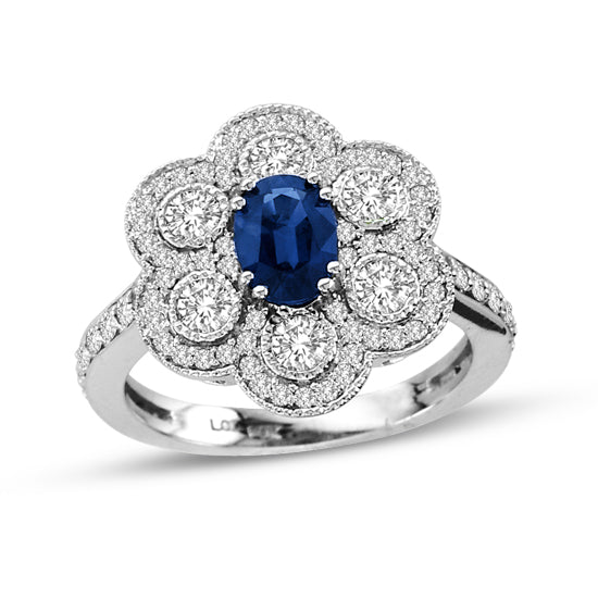 2.0ct Diamond & Blue Sapphire Ring in 14k White Gold