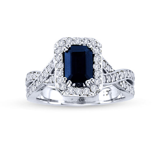 1 6/7ct Blue Sapphire & Diamond Ring in 14k White Gold