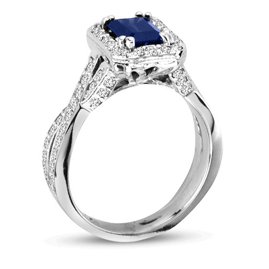1 6/7ct Blue Sapphire & Diamond Ring in 14k White Gold