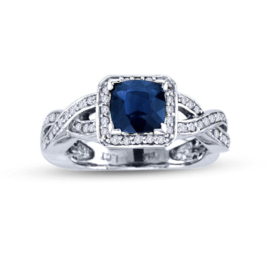1 1/2ct Blue Sapphire & Diamond in 14k White Gold