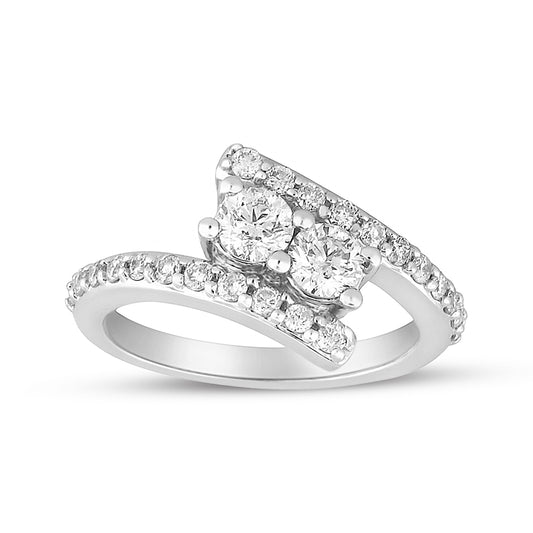 1.0ct Diamond 2-Stone Engagement Ring in 14k White Gold