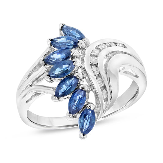 1 1/7ct Marquise-Cut Blue Sapphire & Diamond Ring in 14k White Gold