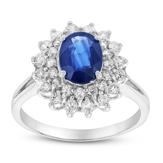1 4/5ct Oval-Cut Blue Sapphire & Diamond Halo in 14k White Gold