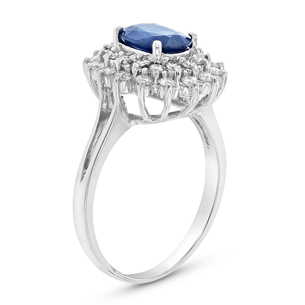 1 4/5ct Oval-Cut Blue Sapphire & Diamond Halo in 14k White Gold