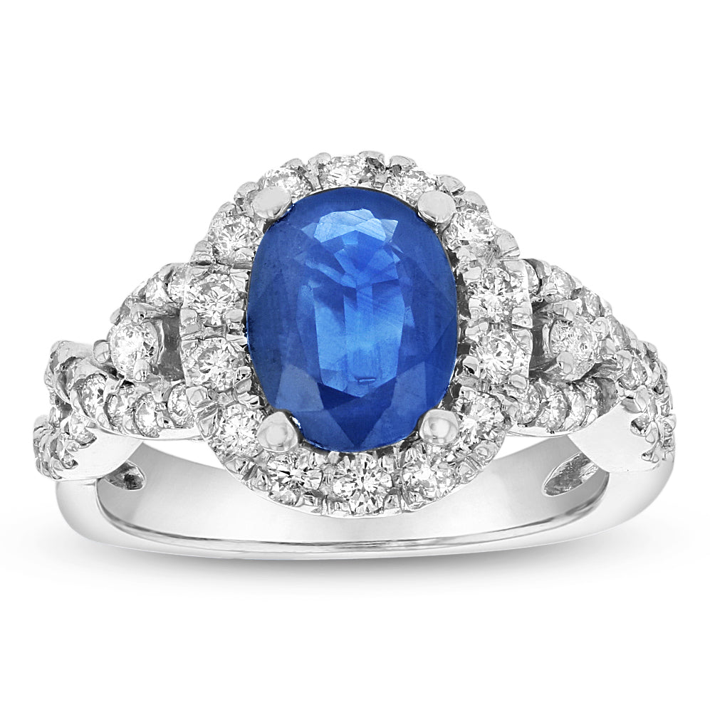 2 1/2ct Oval-Cut Blue Sapphire & Diamond Infinity Ring in 14k White Gold