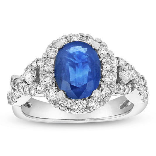 2 1/2ct Oval-Cut Blue Sapphire & Diamond Infinity Ring in 14k White Gold