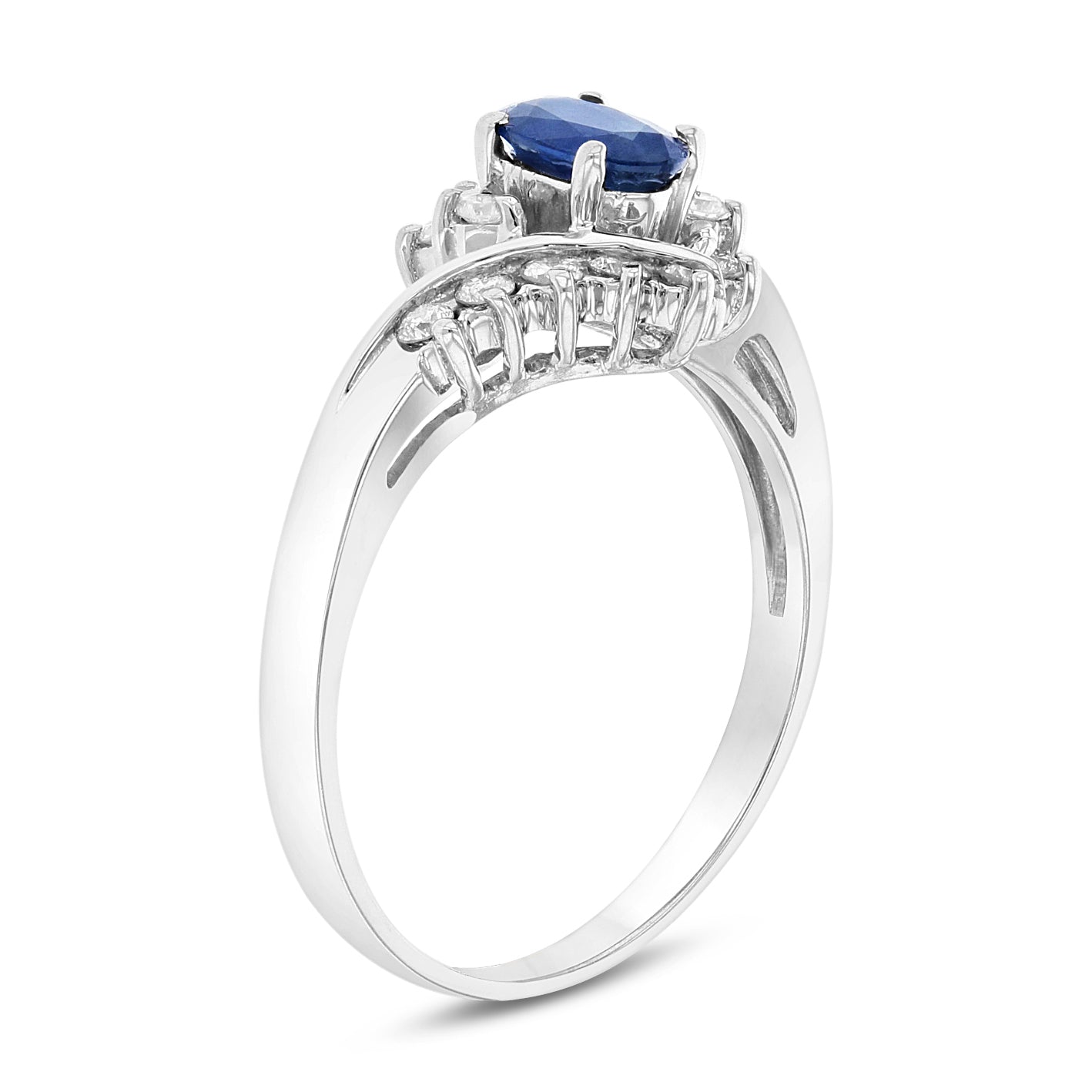 3/4ct Oval-Cut Blue Sapphire & Diamond Bypass Halo Ring in 14k White Gold