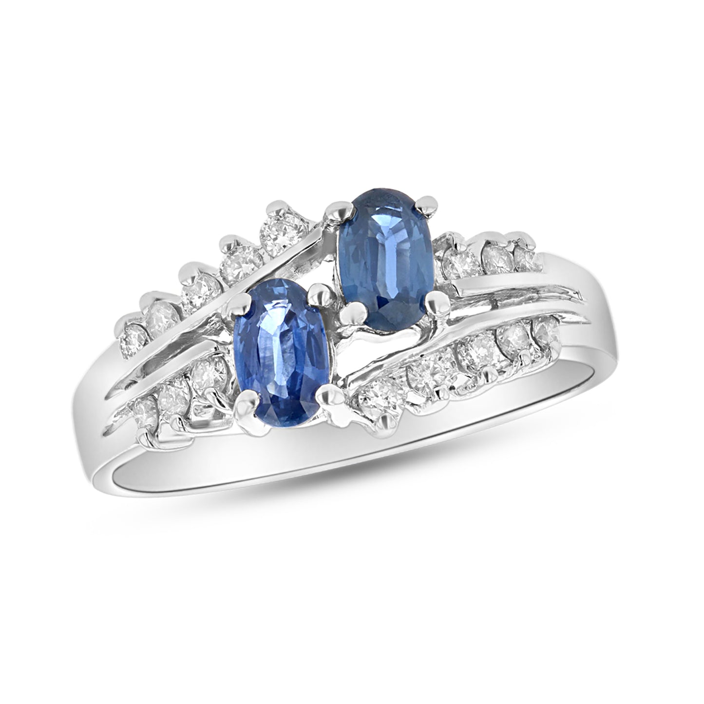 6/7ct Oval-Cut Blue Sapphire & Diamond Two-Stone Ring in 14k White Gold