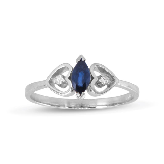 1/3ct Blue Sapphire & Diamond Heart Solitaire Ring 14k White Gold