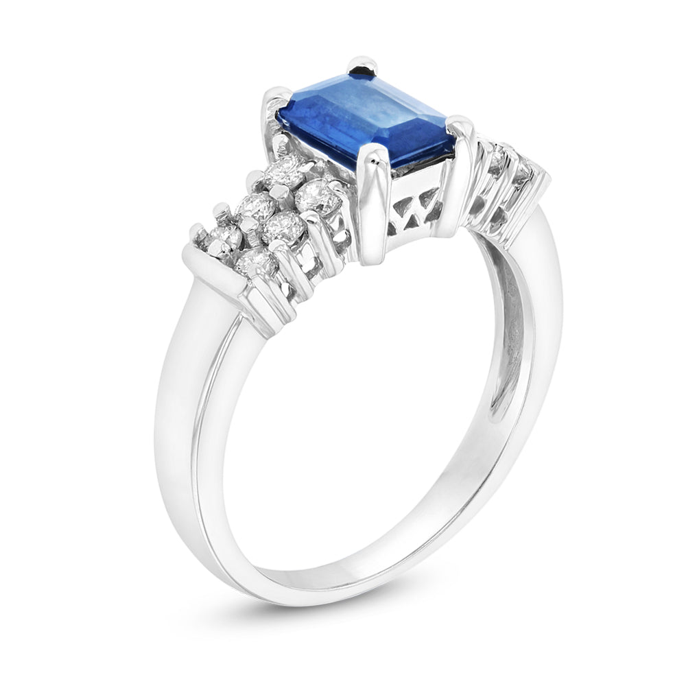 1 2/5ct Emerald-Cut Blue Sapphire &Diamond Ring in 14k White Gold