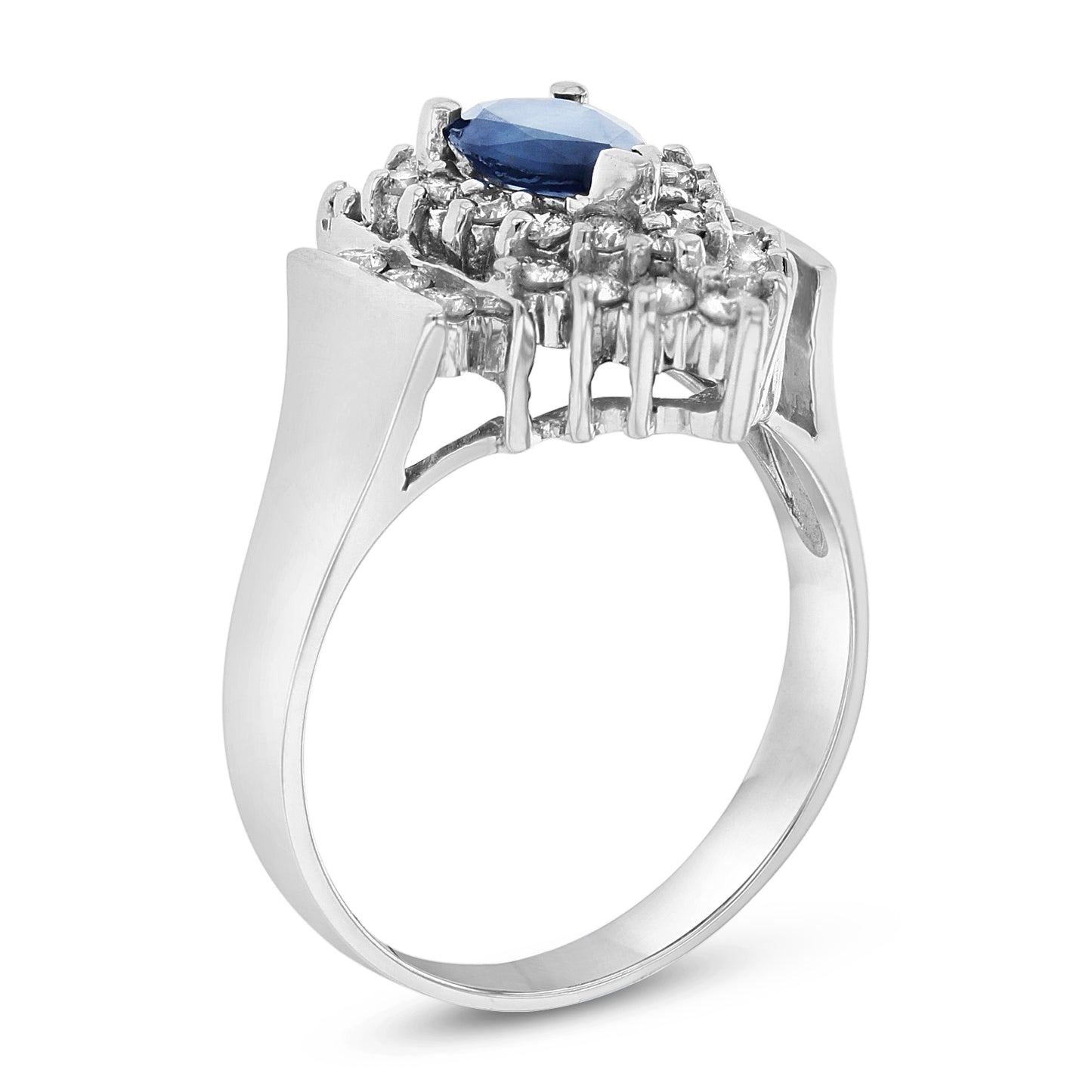 1 1/5ct Pear-Cut Blue Sapphire & Diamond Cluster Ring in 14k White Gold