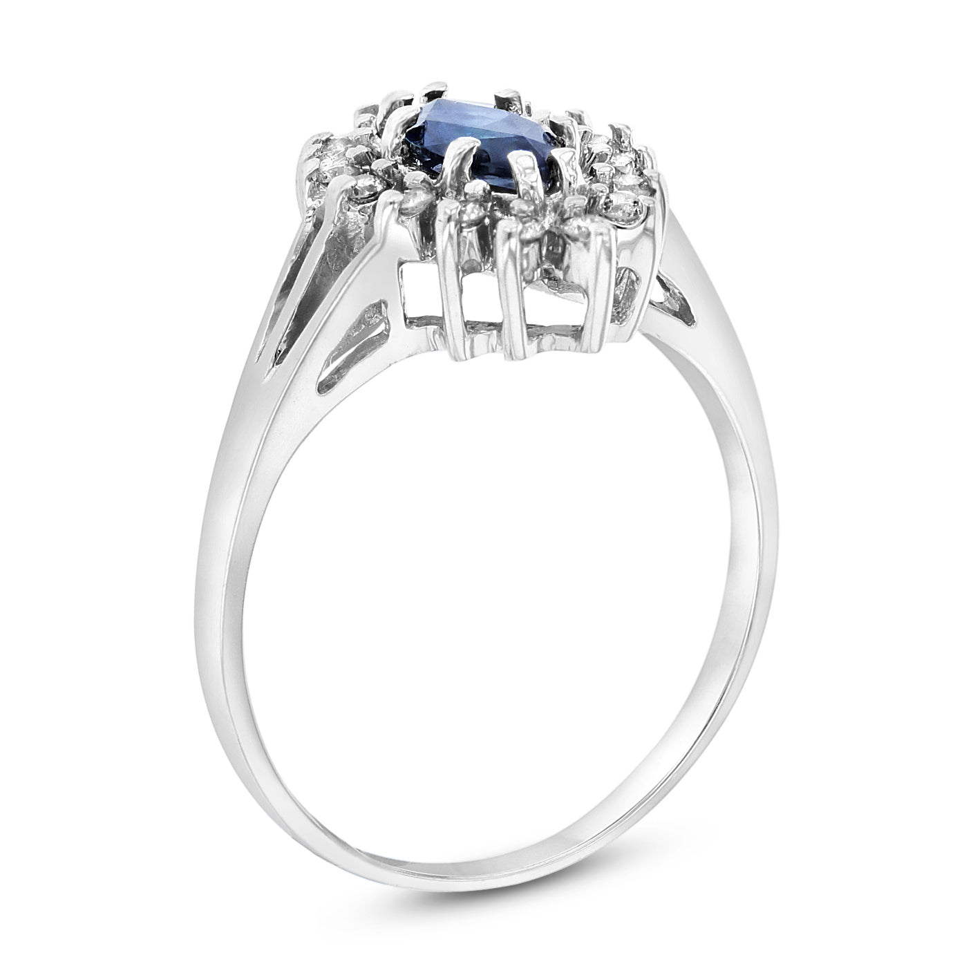1.0ct Marquise-Cut Blue Sapphire & Diamond Halo Ring in 14k White Gold