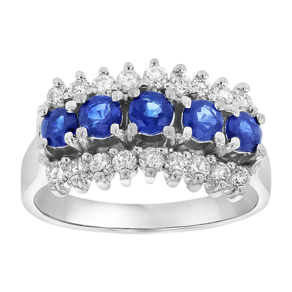 1 2/5ct Round-Cut Blue Sapphire & Diamond Ring in 14k White Gold