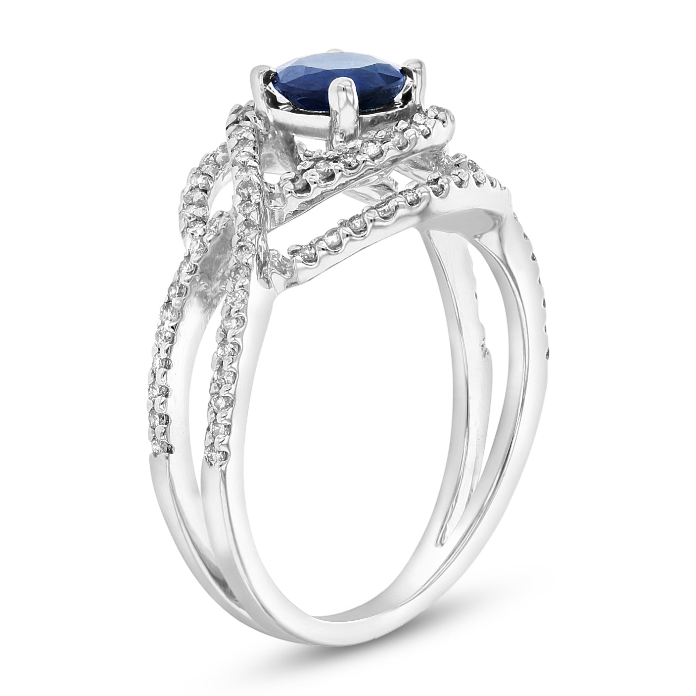 1 1/7ct Round-Cut Blue Sapphire & Diamond Infinite Ring in 14k White Gold
