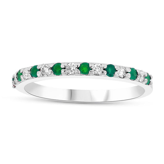 Diamond & Emerald Semi-Eternity Band in 14k White Gold