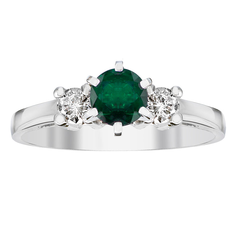 3-Stone Emerald & Diamond Engagement Ring in 14k White Gold