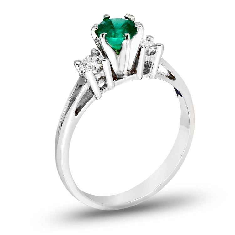 3-Stone Emerald & Diamond Engagement Ring in 14k White Gold