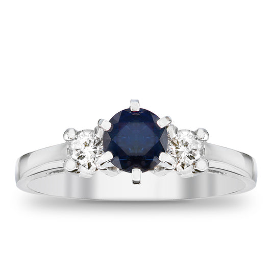 5/6ct Blue Sapphire & Diamond Three-Stone Engagement Ring in 14k White Gold