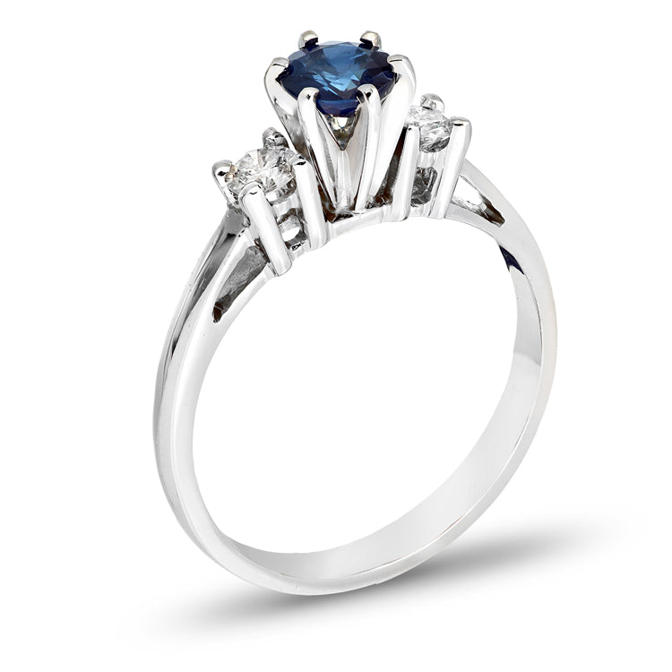 5/6ct Blue Sapphire & Diamond Three-Stone Engagement Ring in 14k White Gold