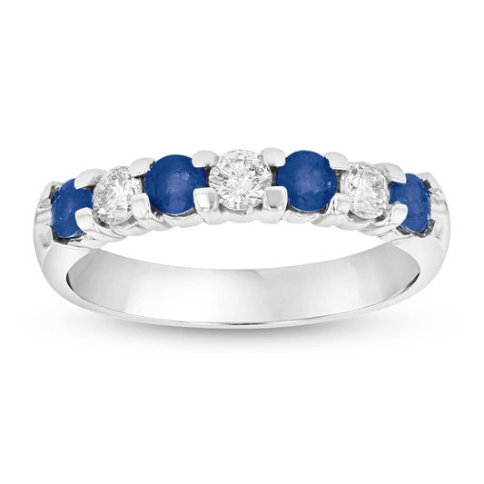 7/9ct Blue Sapphire & Diamond Ring in 14k White Gold