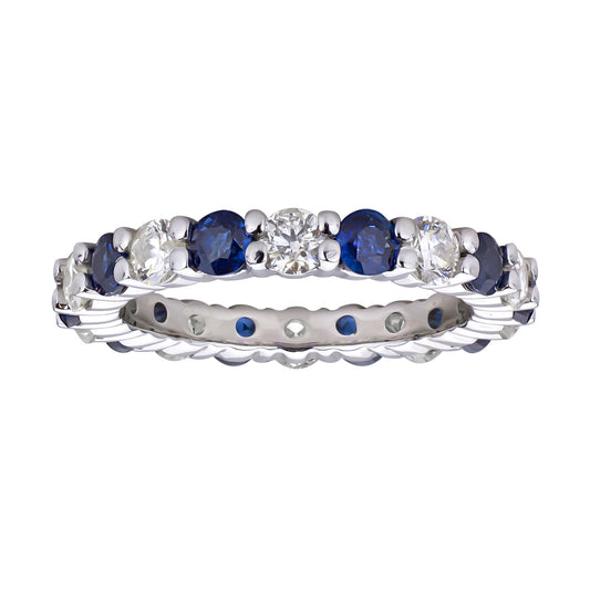 2 1/5ct Blue Sapphire & Diamond Eternity Ring in 14k White Gold