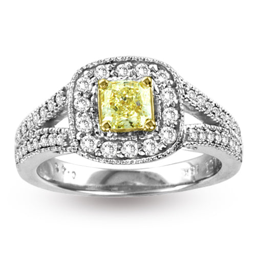 1.0ct Yellow Diamond Halo Engagement Ring in 18k Two-Tone Gold
