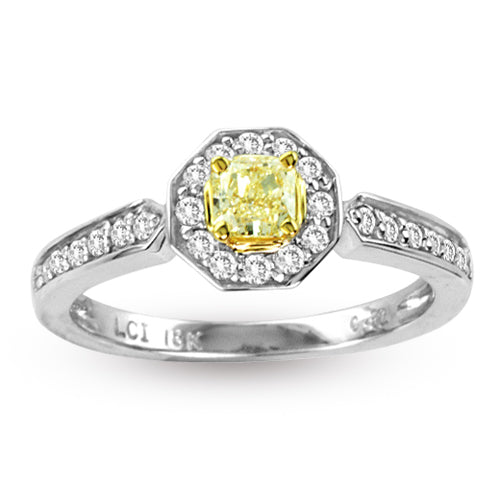 5/9ct Radiant-Cut Yellow Diamond Halo Ring in 18k Two-Tone Gold