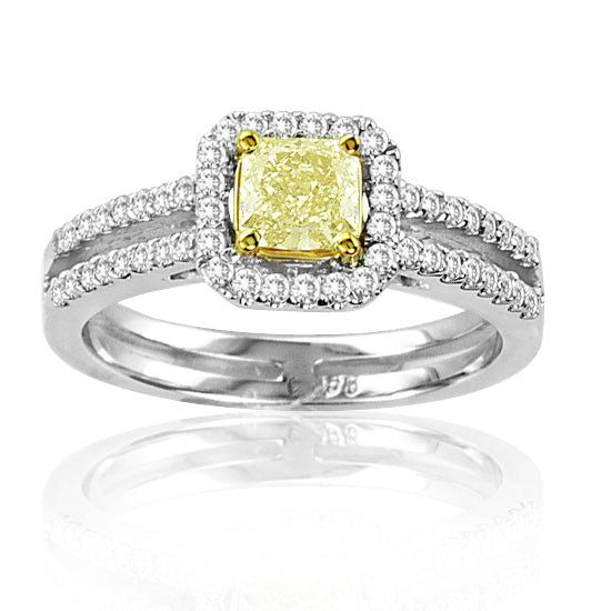 1.0ct Yellow Diamond Double Band Halo Ring in 18k Two-Tone Gold