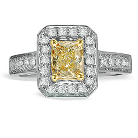 1.0ct Radiant-Cut Yellow Diamond Halo Ring in 18k Two-Tone Gold