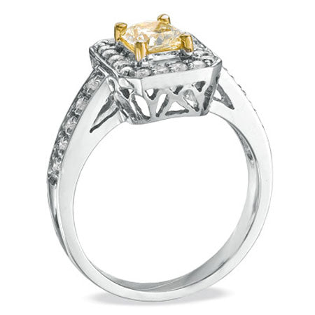 1.0ct Radiant-Cut Yellow Diamond Halo Ring in 18k Two-Tone Gold