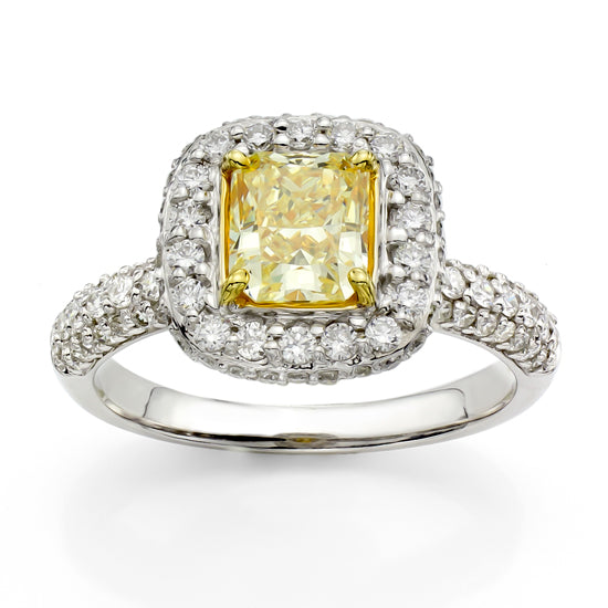 1 2/3ct Radiant-Cut Yellow Diamond Halo Ring in 18k Two-Tone Gold