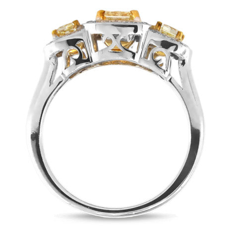 1 1/6ct Yellow Diamond Three-Stone Ring in 14k White Gold