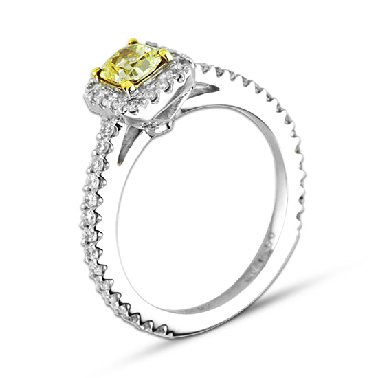 1.0ct Yellow Diamond Halo Ring in 14k White Gold