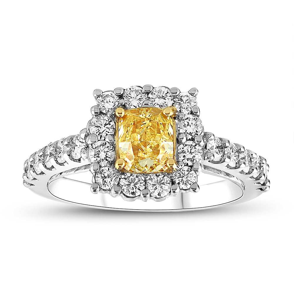 1 4/5ct Yellow Diamond Halo Ring in 14k White Gold